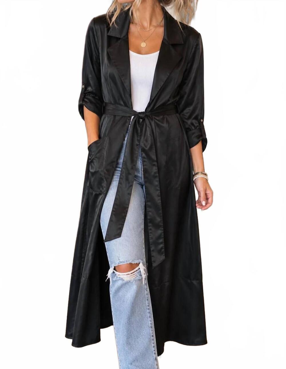 NEW IRIS siren satin duster cardigan in black